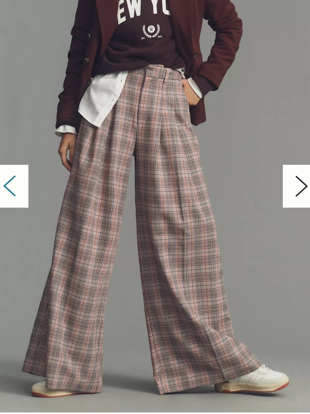 Anthropologie Maeve The Avery Pleated Wide-Leg Trousers Plaid Edition Size 6 NWT
